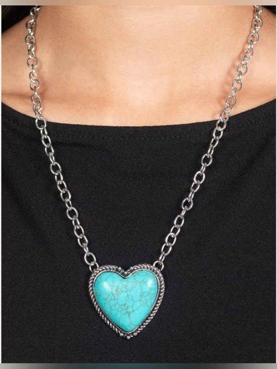 paparazzi Jewelry - Turquoise Heart Pendant Necklace - Silver Chain